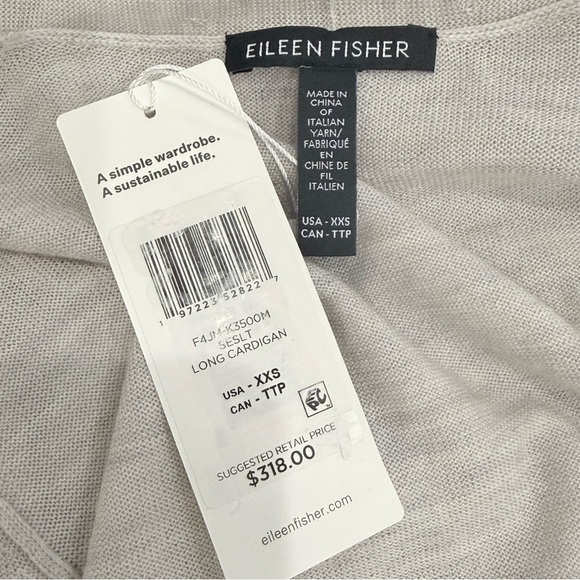 Eileen Fisher Women’s XXS Sea Salt Grey Open Front 100% Merino Wool Cardigan NWT - Picture 11 of 12